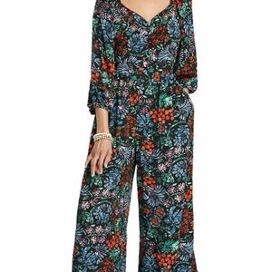 Large Knox Rose Black Multicolor Floral Jumpsuit EUC